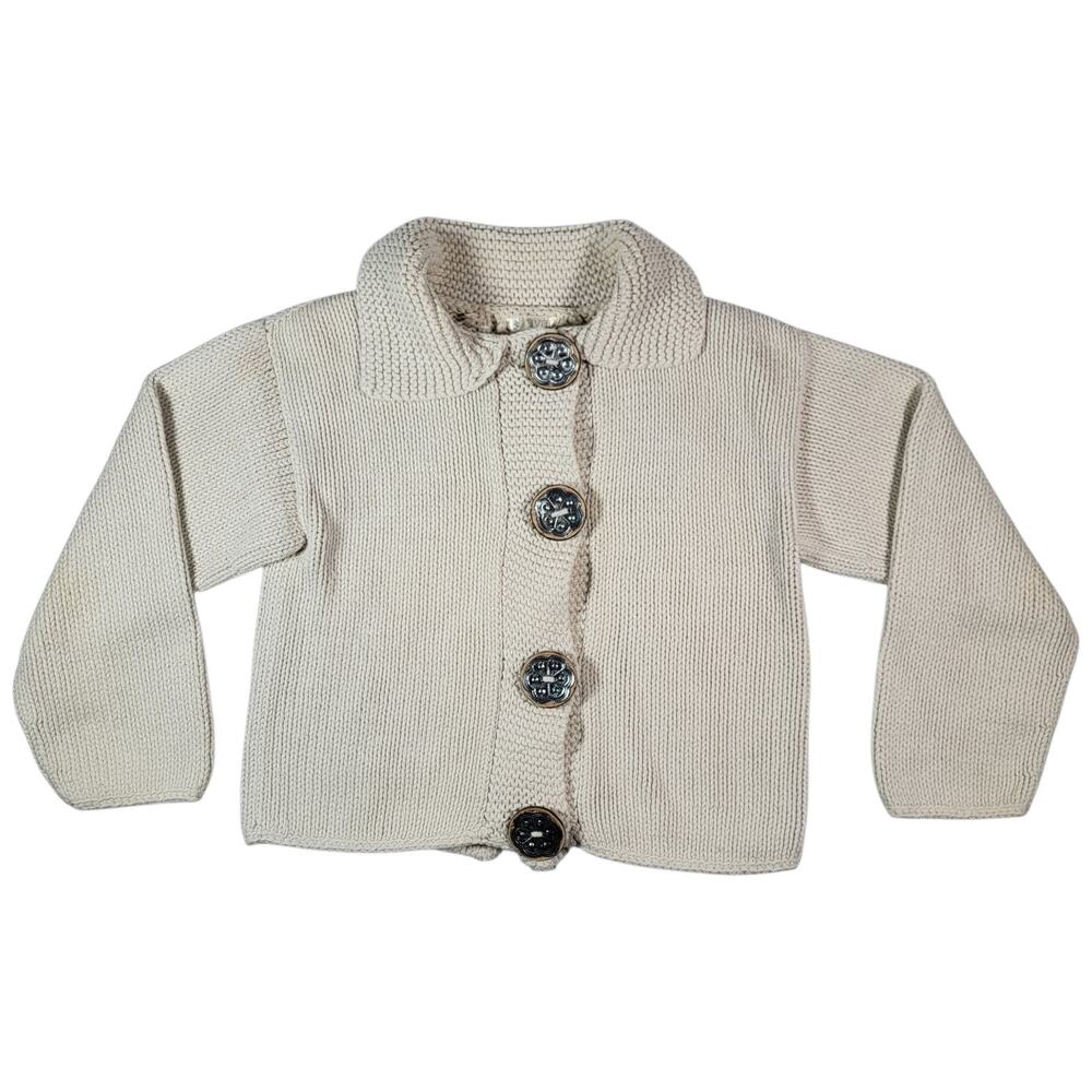 Caravan Cream Knit Cotton Cardigan 2” Western Concho Buttons Cottagecore Boho S